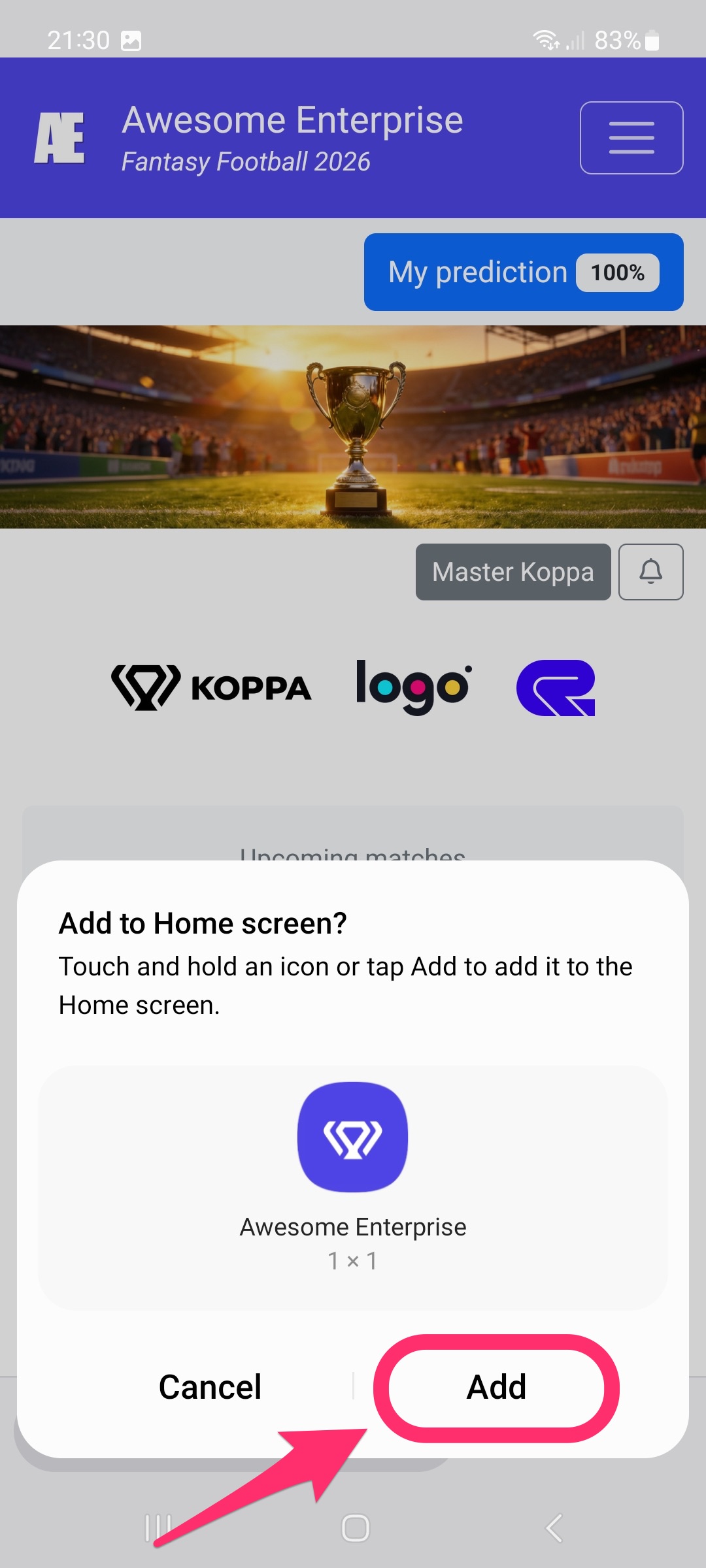 Add to Home screen confirmation in Firefox on Android